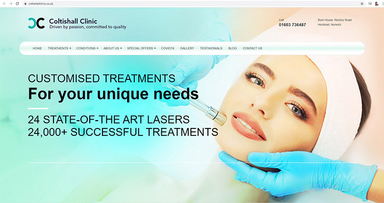 Skincare Clinic Web Design, Laser skin care web design